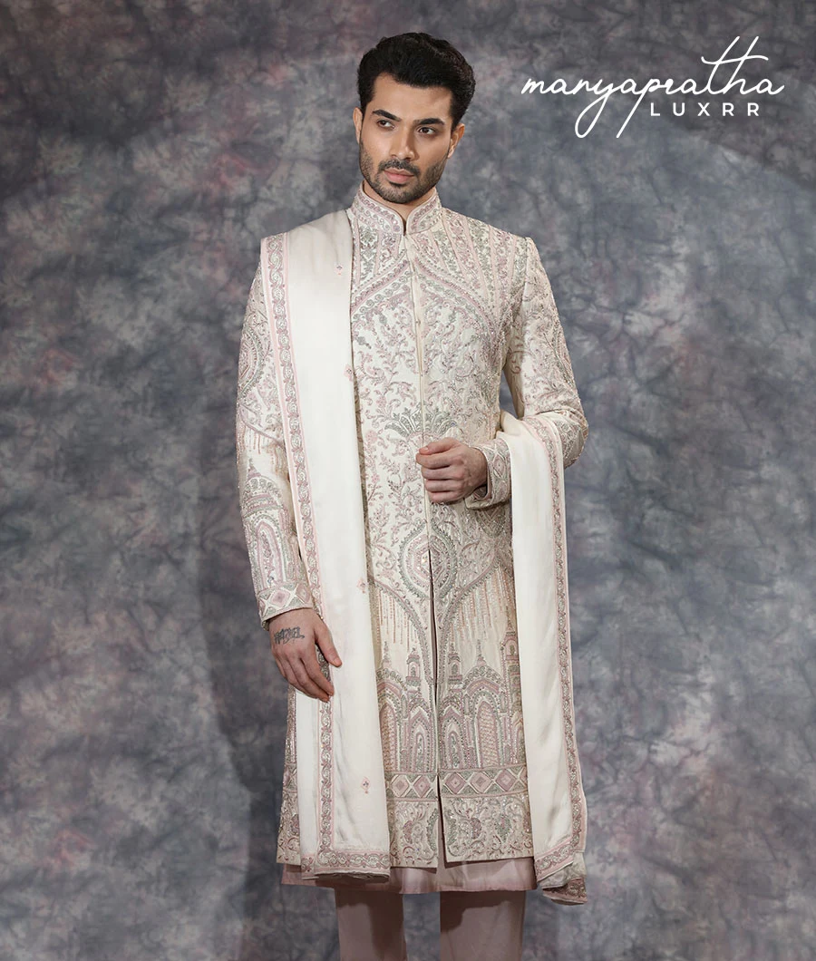 Remington Embroidered Cream Sherwani1