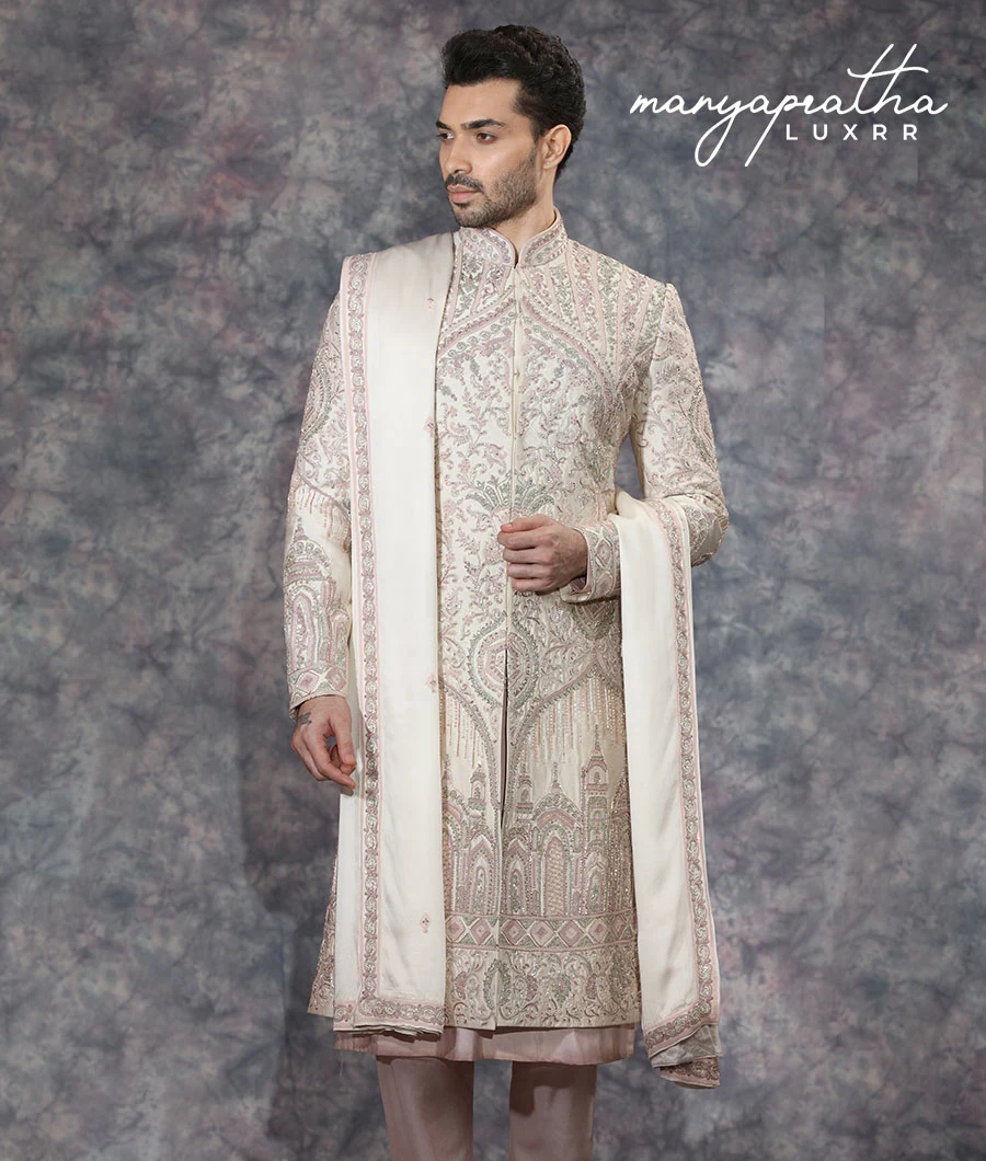 Remington Embroidered Cream Sherwani2