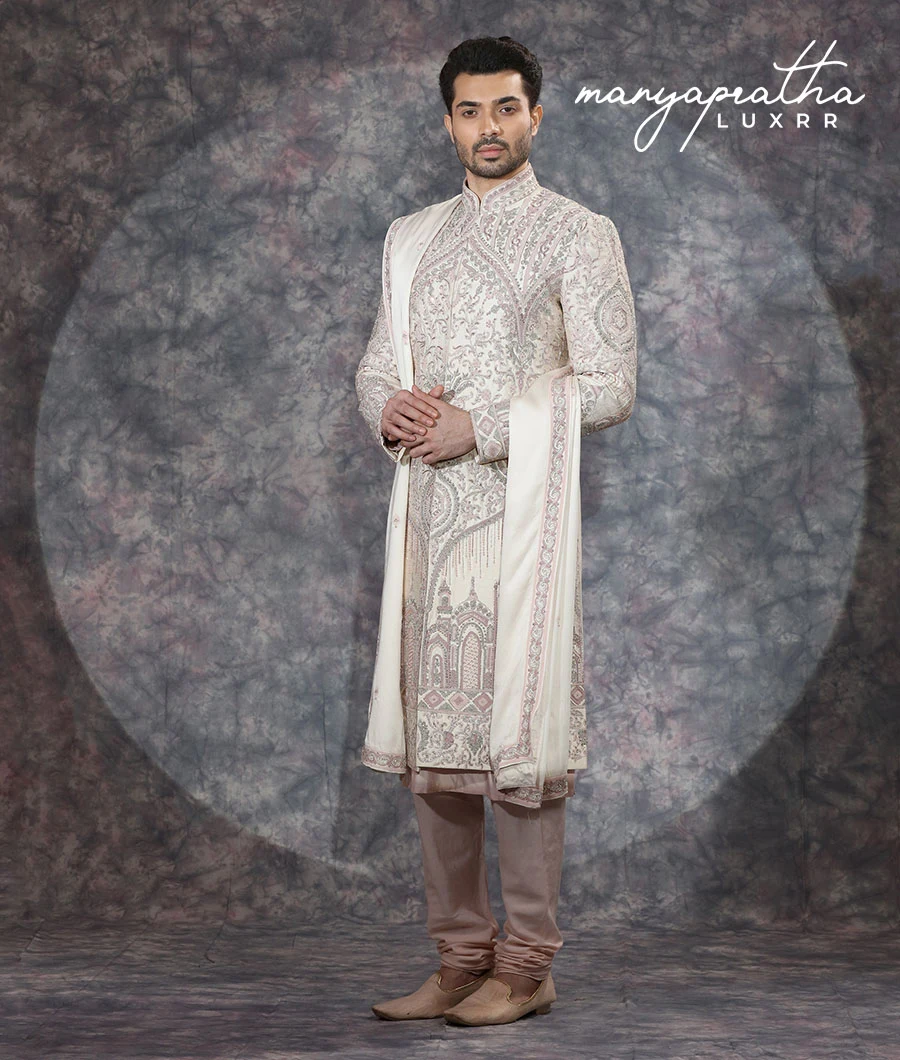 Remington Embroidered Cream Sherwani3