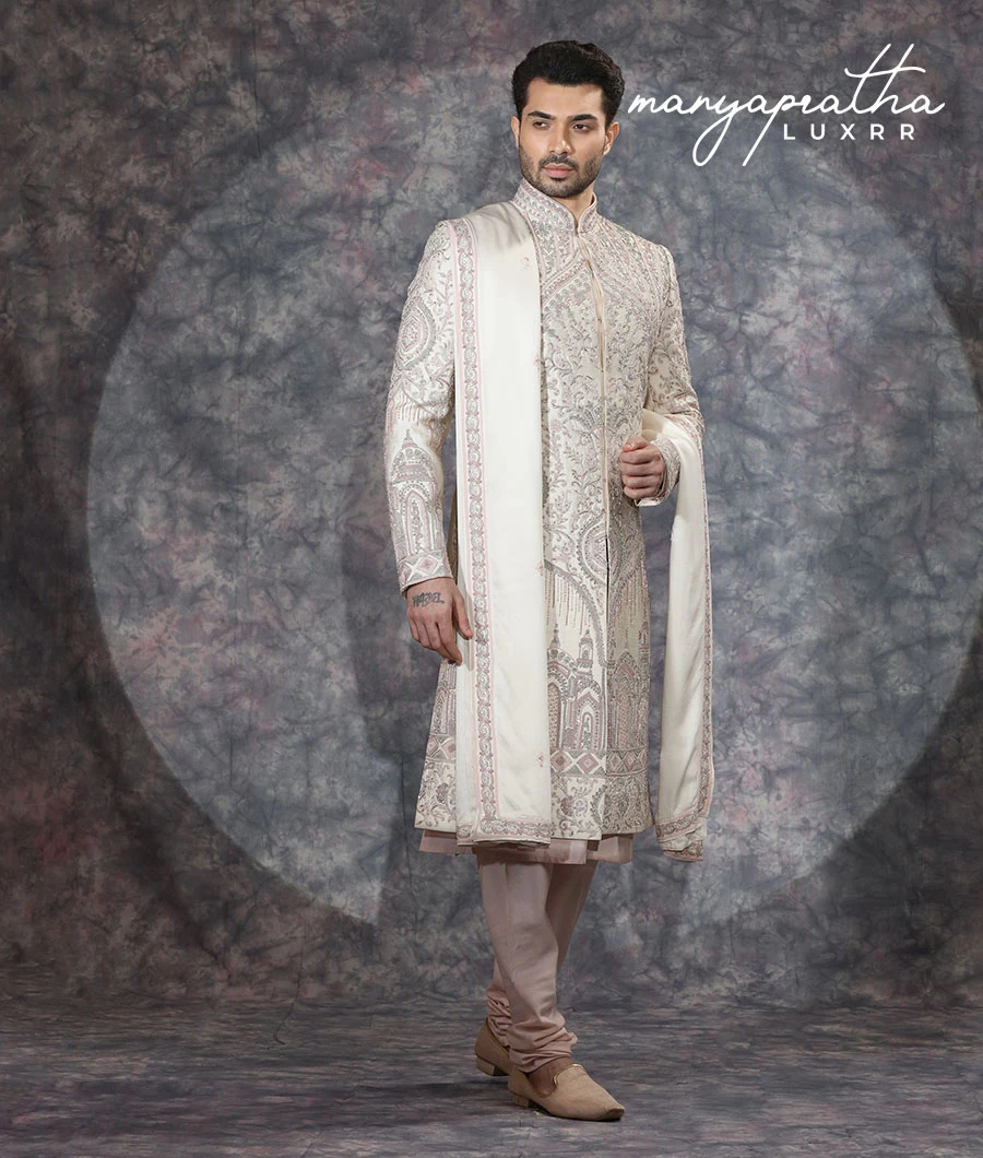 Remington Embroidered Cream Sherwani5