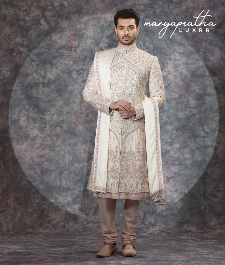 Remington Embroidered Cream Sherwani6