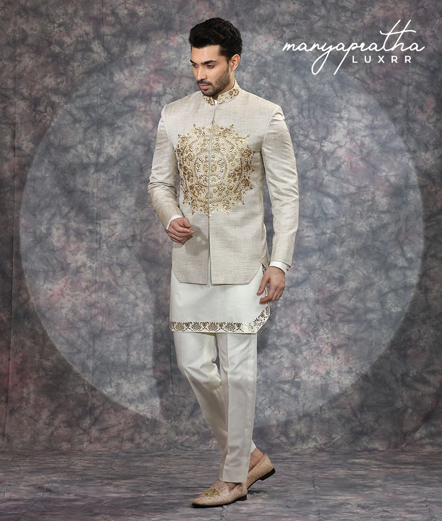 Sterling Embroidered Beige Indo-Western Outfit3