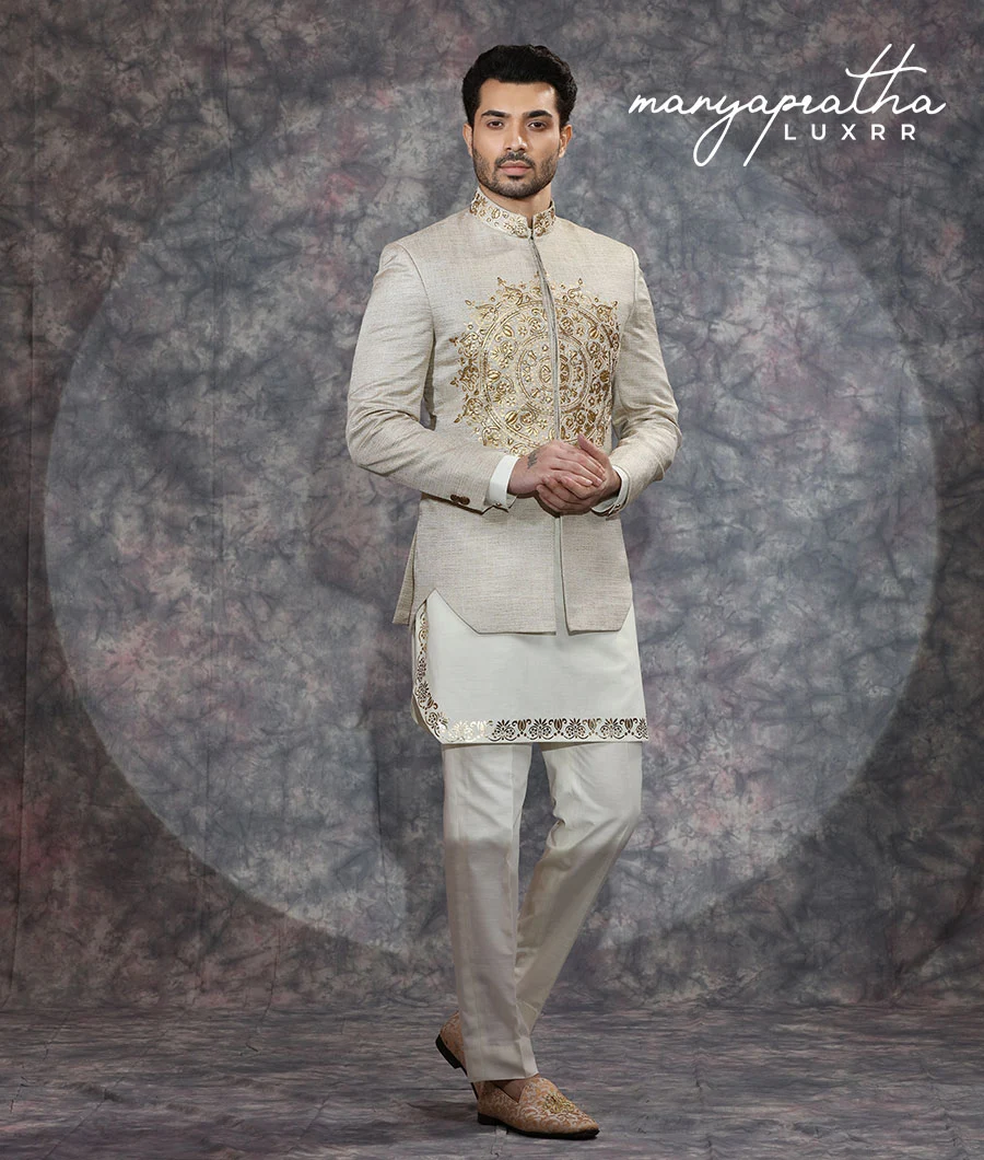 Sterling Embroidered Beige Indo-Western Outfit4