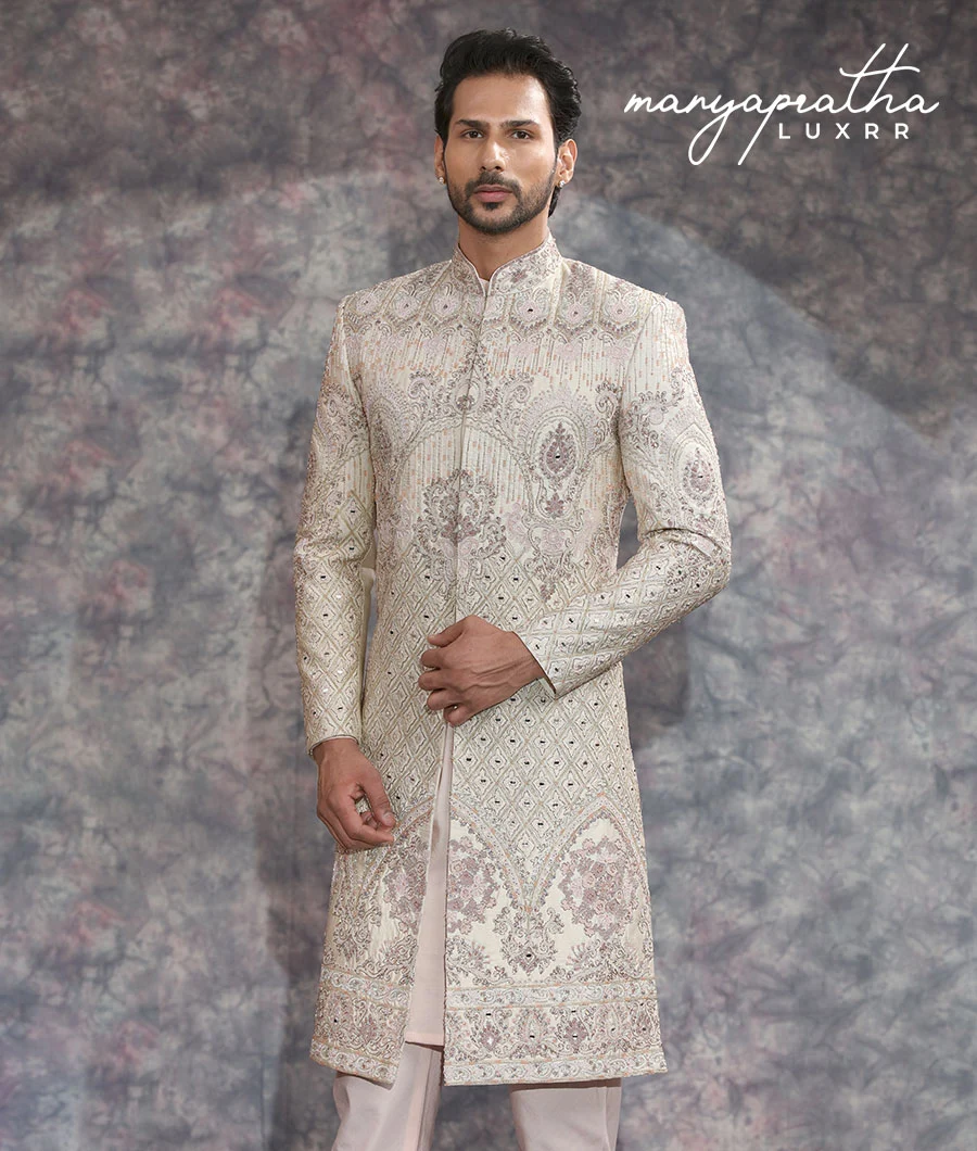Phoenix Embroidered Beige Sherwani1