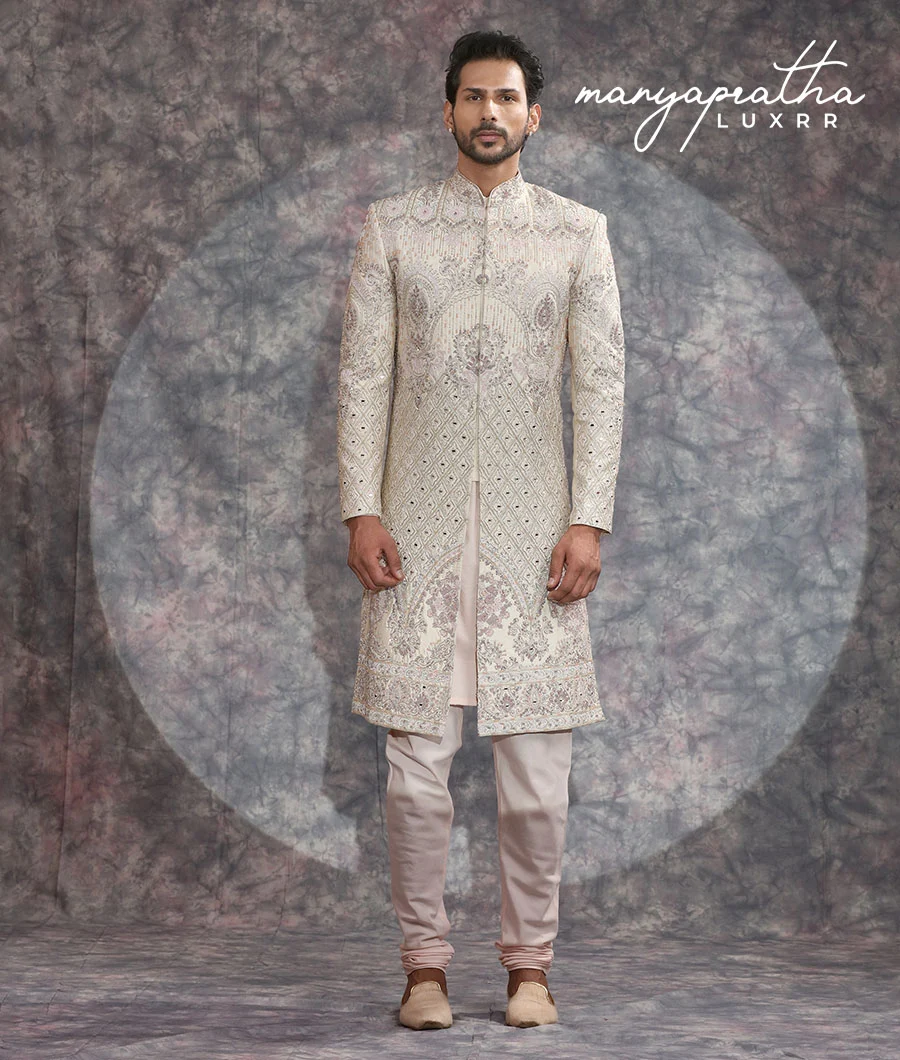 Phoenix Embroidered Beige Sherwani3