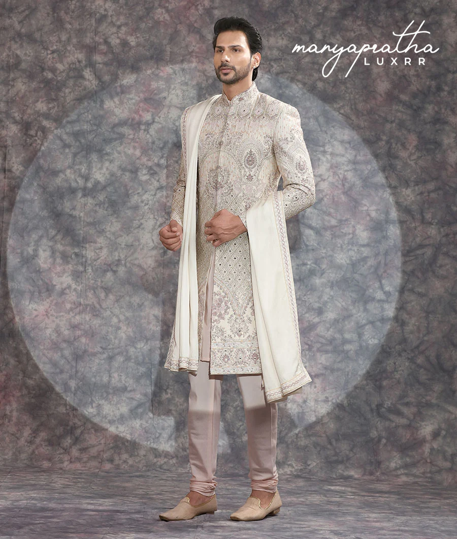 Phoenix Embroidered Beige Sherwani5