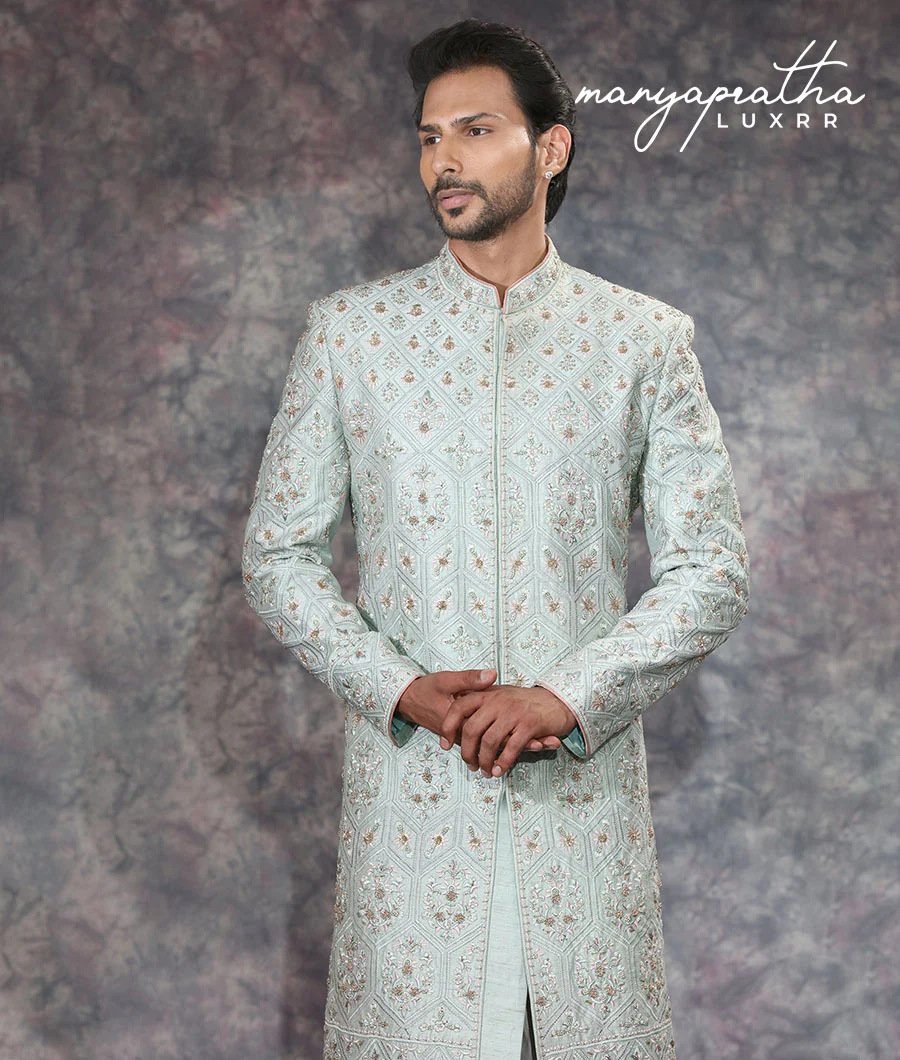 Archer Pastel Green Sherwani2