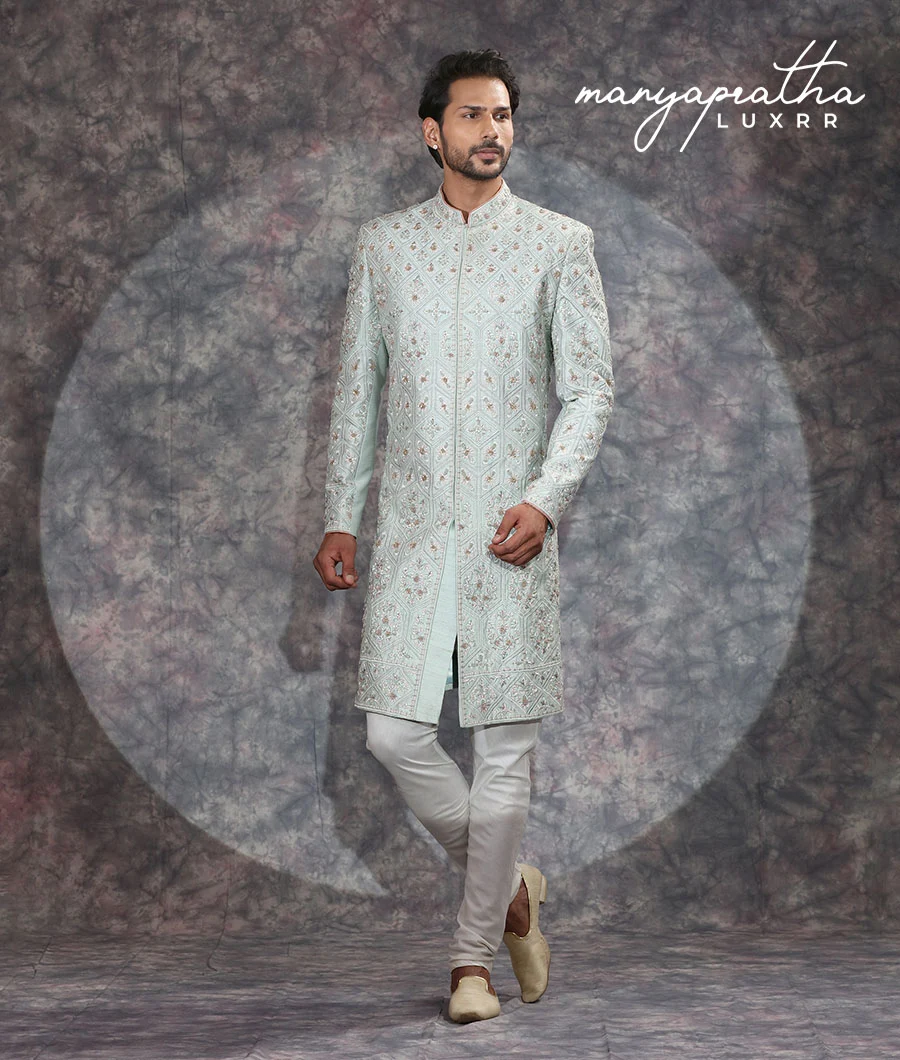 Archer Pastel Green Sherwani4