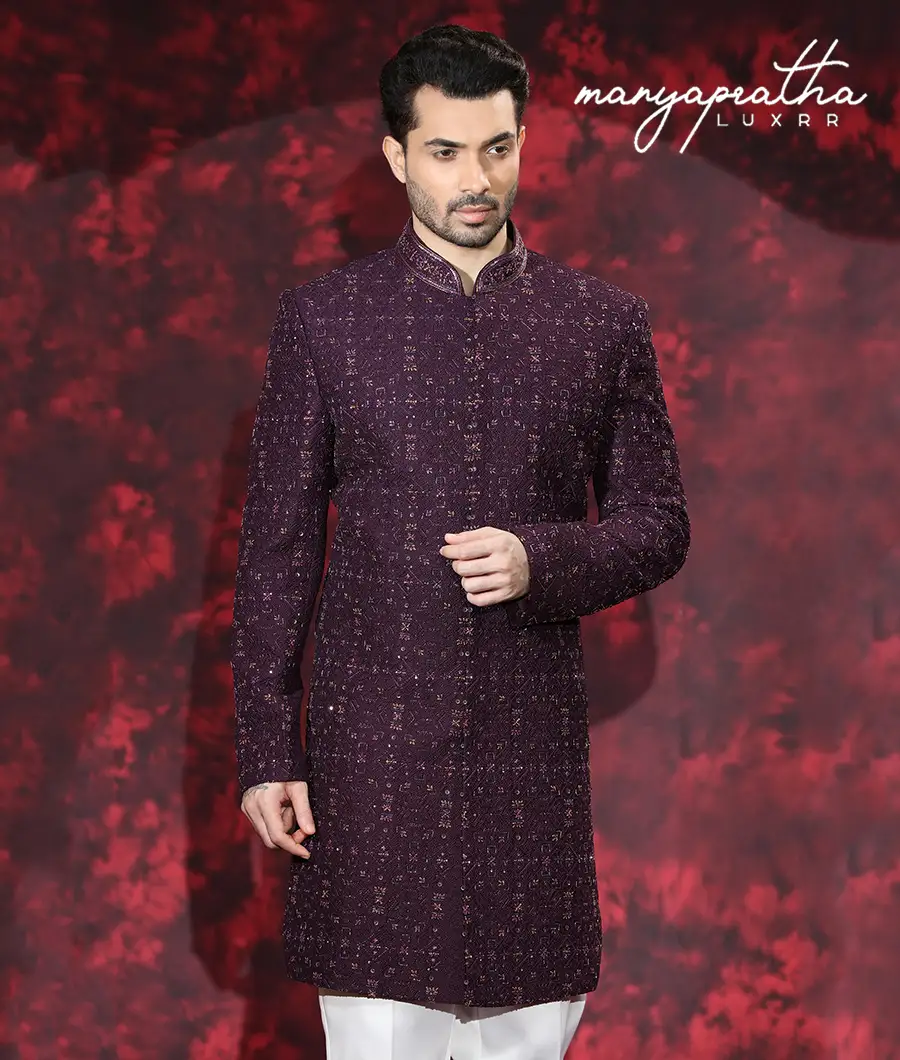 Guz Maroon Sherwani2