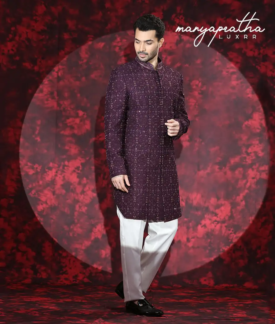 Guz Maroon Sherwani3