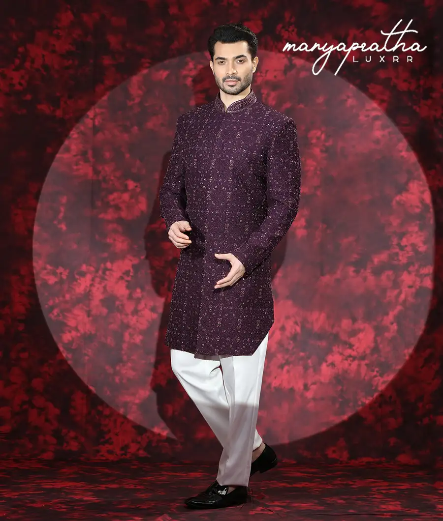 Guz Maroon Sherwani4