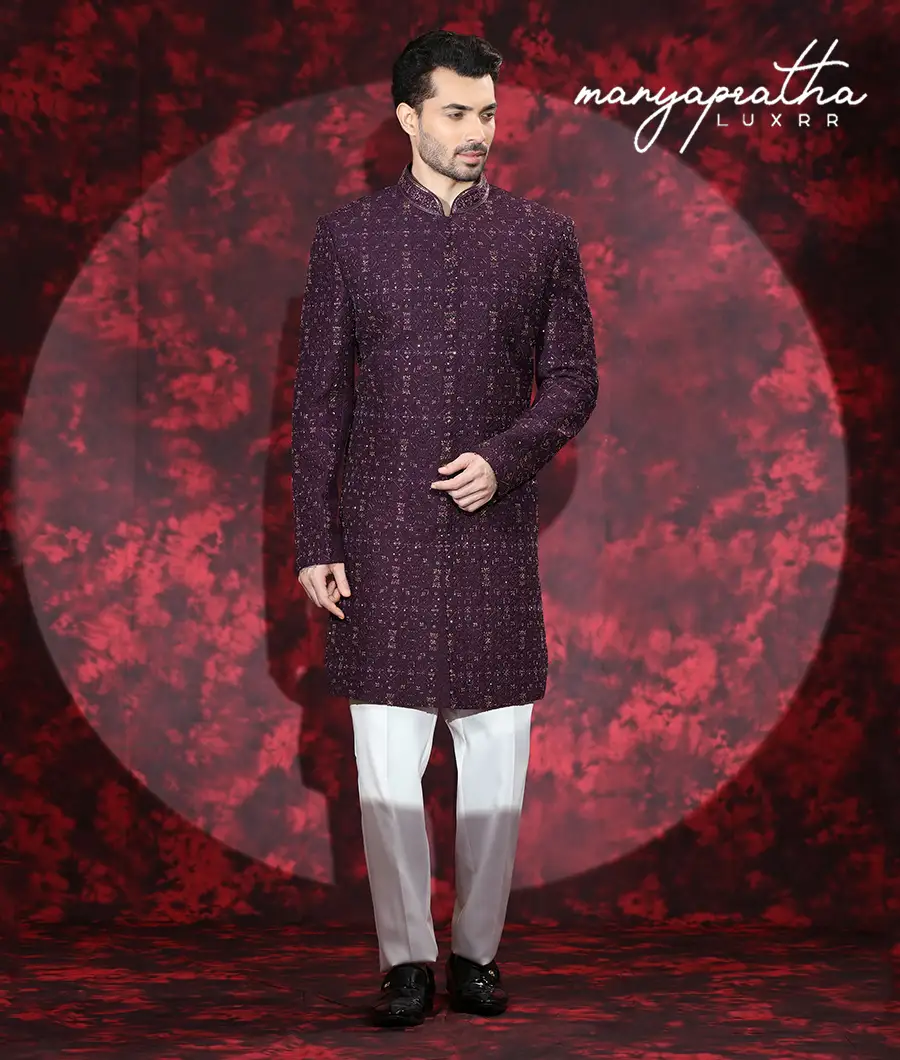 Guz Maroon Sherwani6