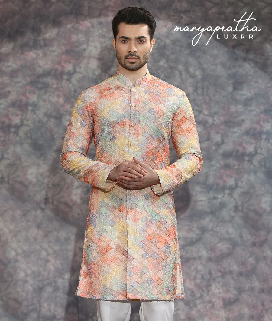 Valor Geometric Multicolour Indo-Western Outfit1