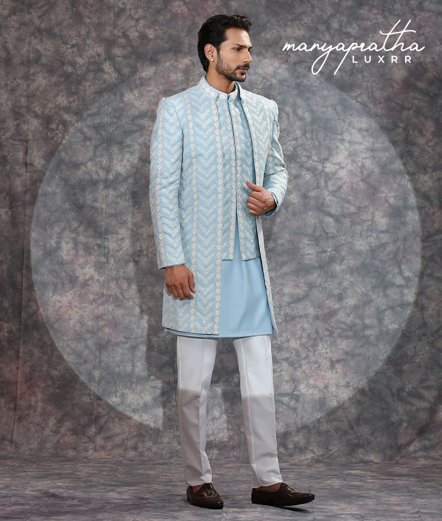 Orion Geometric Light Blue Indo-Western Outfit3