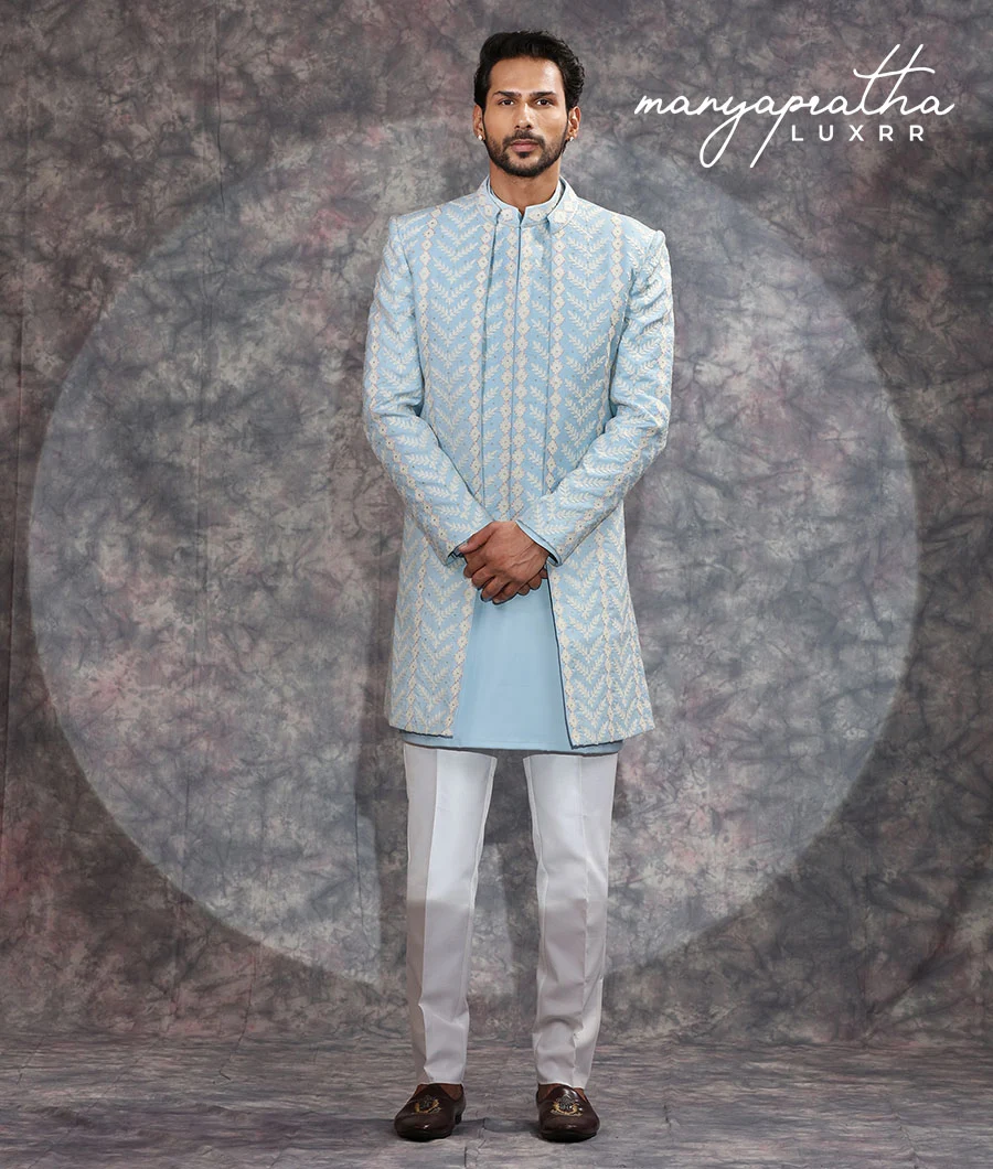 Orion Geometric Light Blue Indo-Western Outfit5