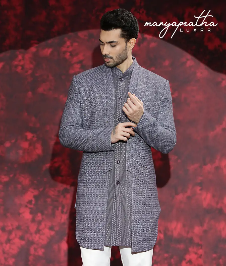 Shams Geometric Grey Indo-Western Outfit2