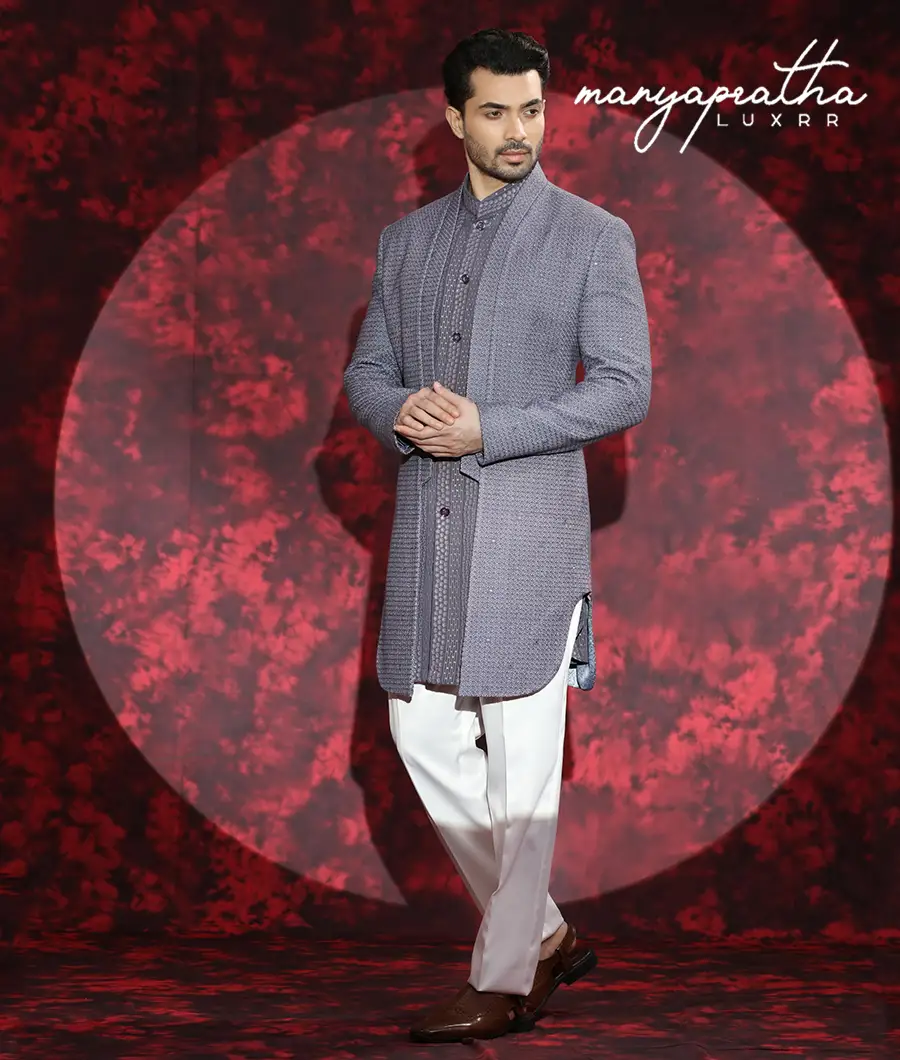 Shams Geometric Grey Indo-Western Outfit3