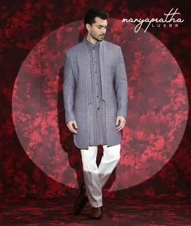Shams Geometric Grey Indo-Western Outfit5