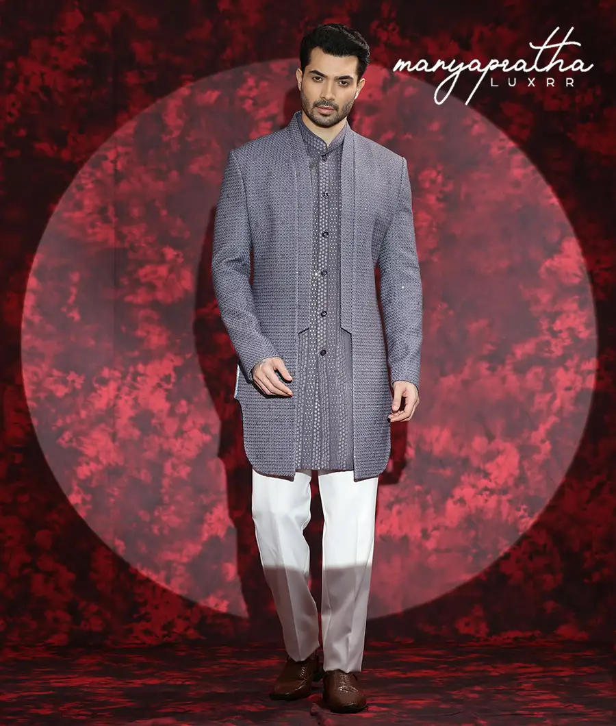 Shams Geometric Grey Indo-Western Outfit7