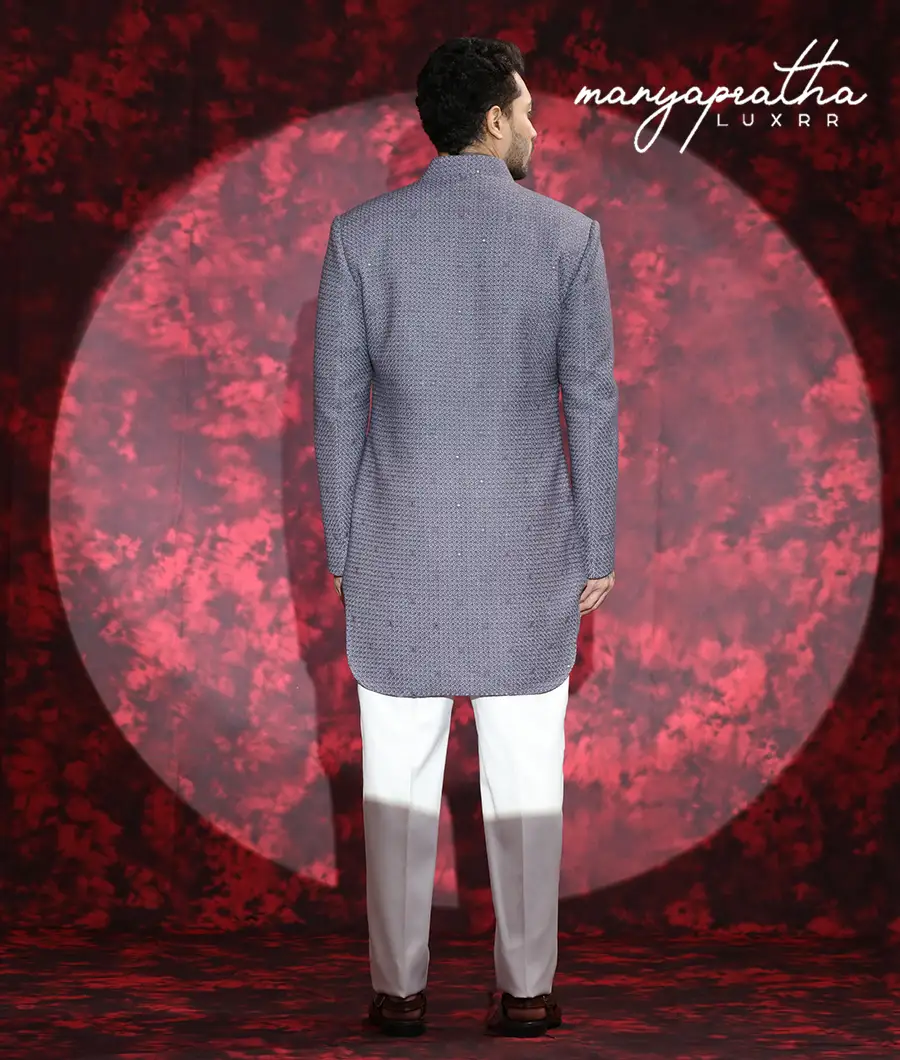 Shams Geometric Grey Indo-Western Outfit8