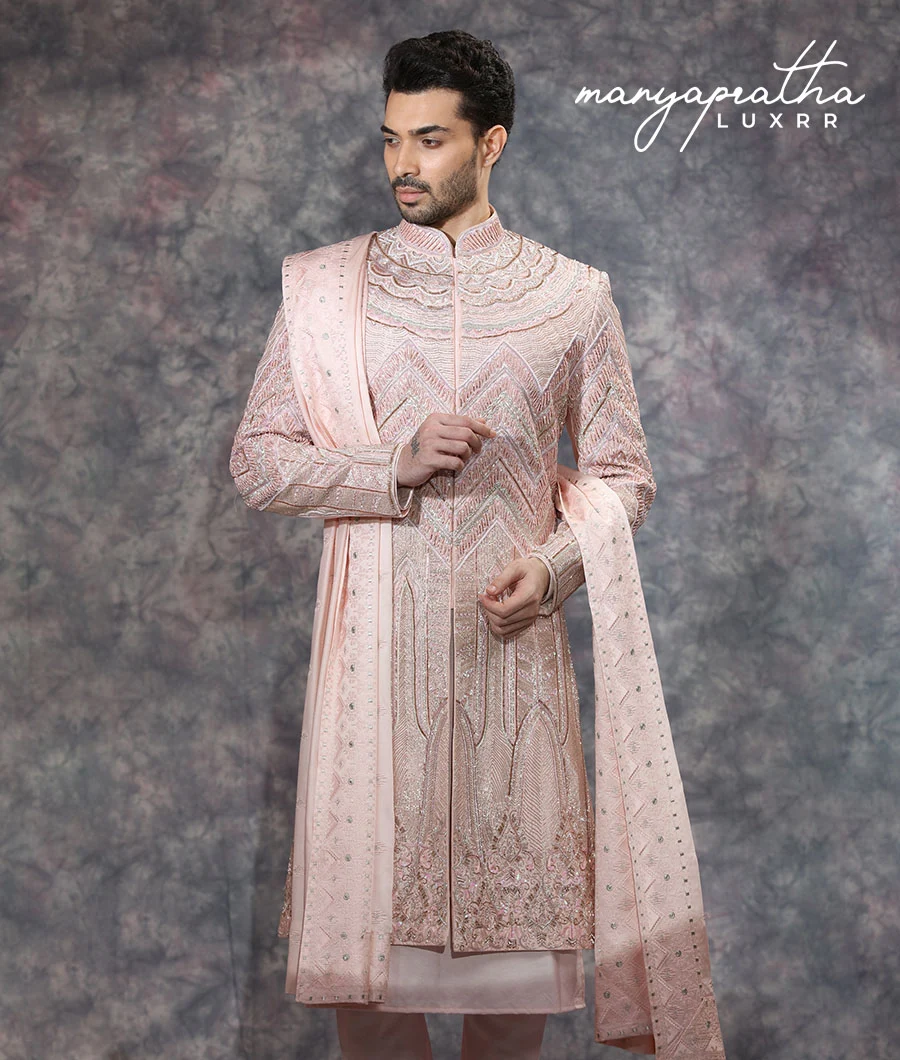Tuba Pastel Pink Sherwani1