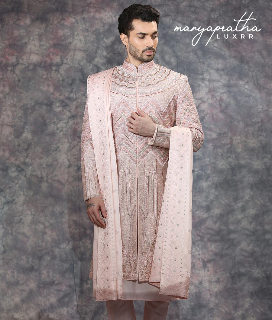Tuba Pastel Pink Sherwani2