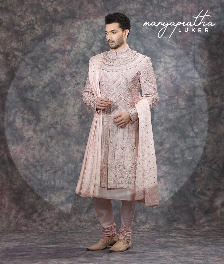 Tuba Pastel Pink Sherwani3