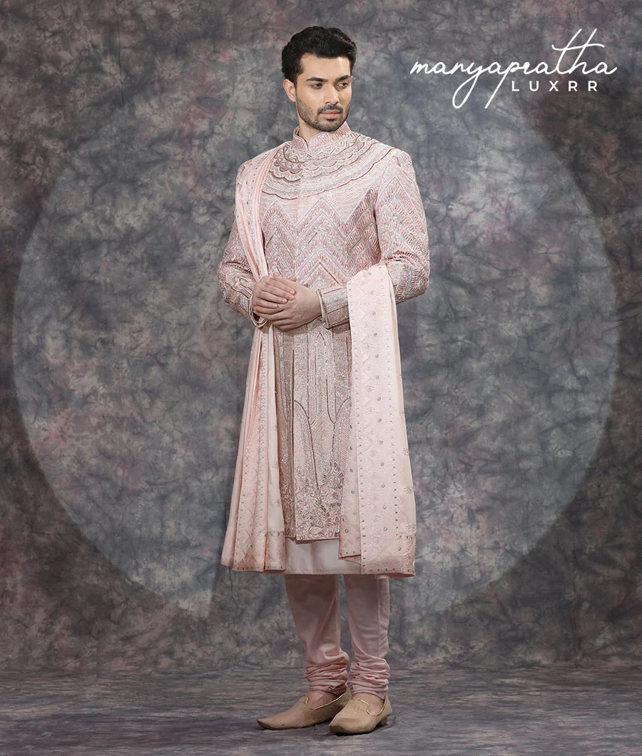 Tuba Pastel Pink Sherwani4