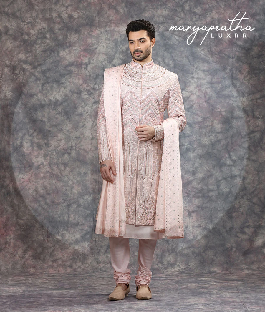 Tuba Pastel Pink Sherwani5