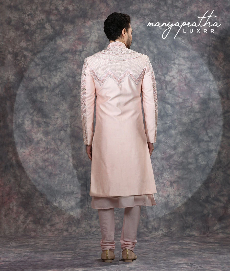 Tuba Pastel Pink Sherwani6