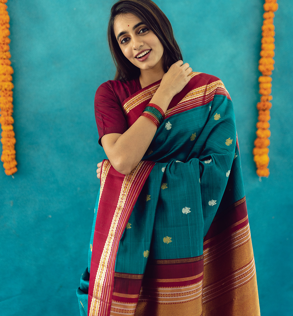 ILKAL- Pure Cotton Traditional Ilkal Saree Black And Mustard Kalamkari -  Sanskruti