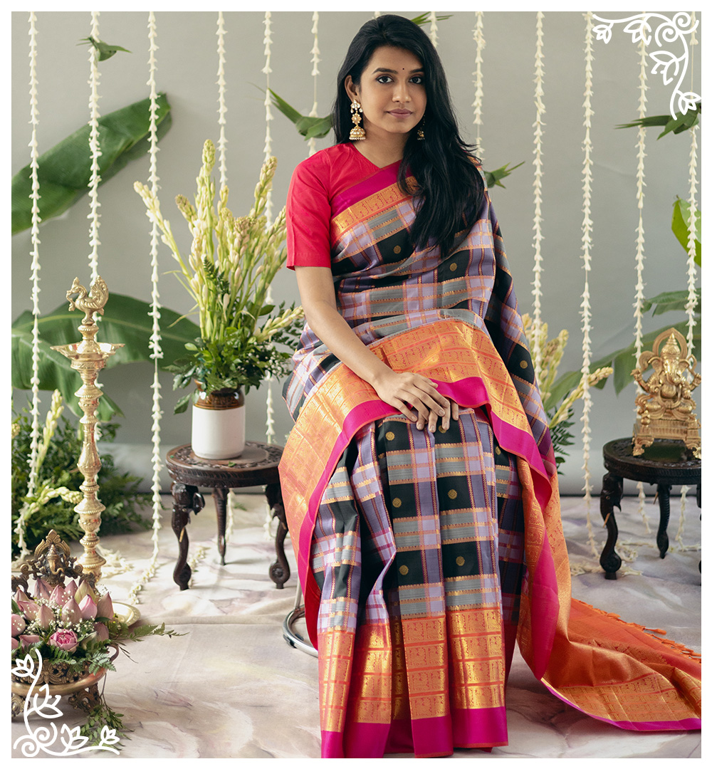 Kuthampully Premium Tissue Handloom Jacquard Kasavu Saree with Subtle  Square Design – Keraloom