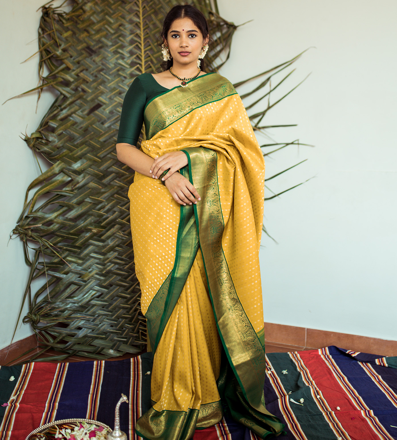 Yellow kanchipuram Silk Saree