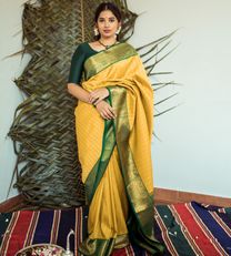 Yellow kanchipuram Silk Saree1