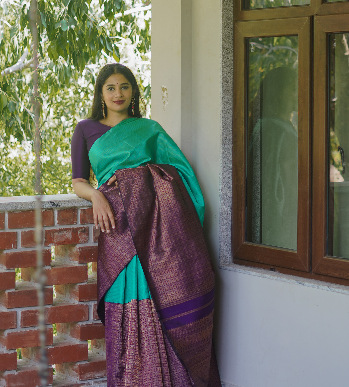 Seafoam Green Kashmiri Jamawar Saree - Urban Womania