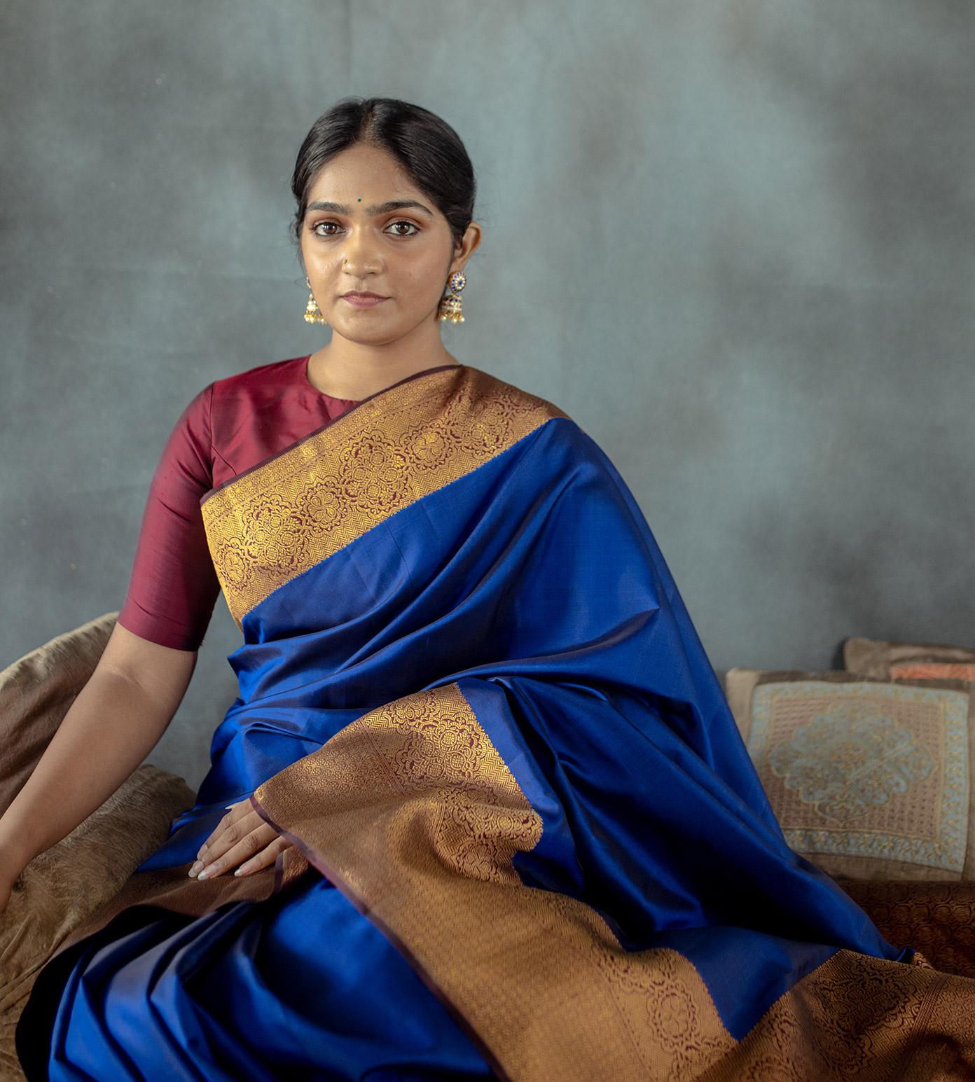 Pure Kanjeevaram Silk with copper zari border and pallu color - navy b –  BeGorgeousByPS