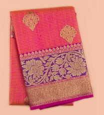 Orangish Pink Banaras Tussar Saree1