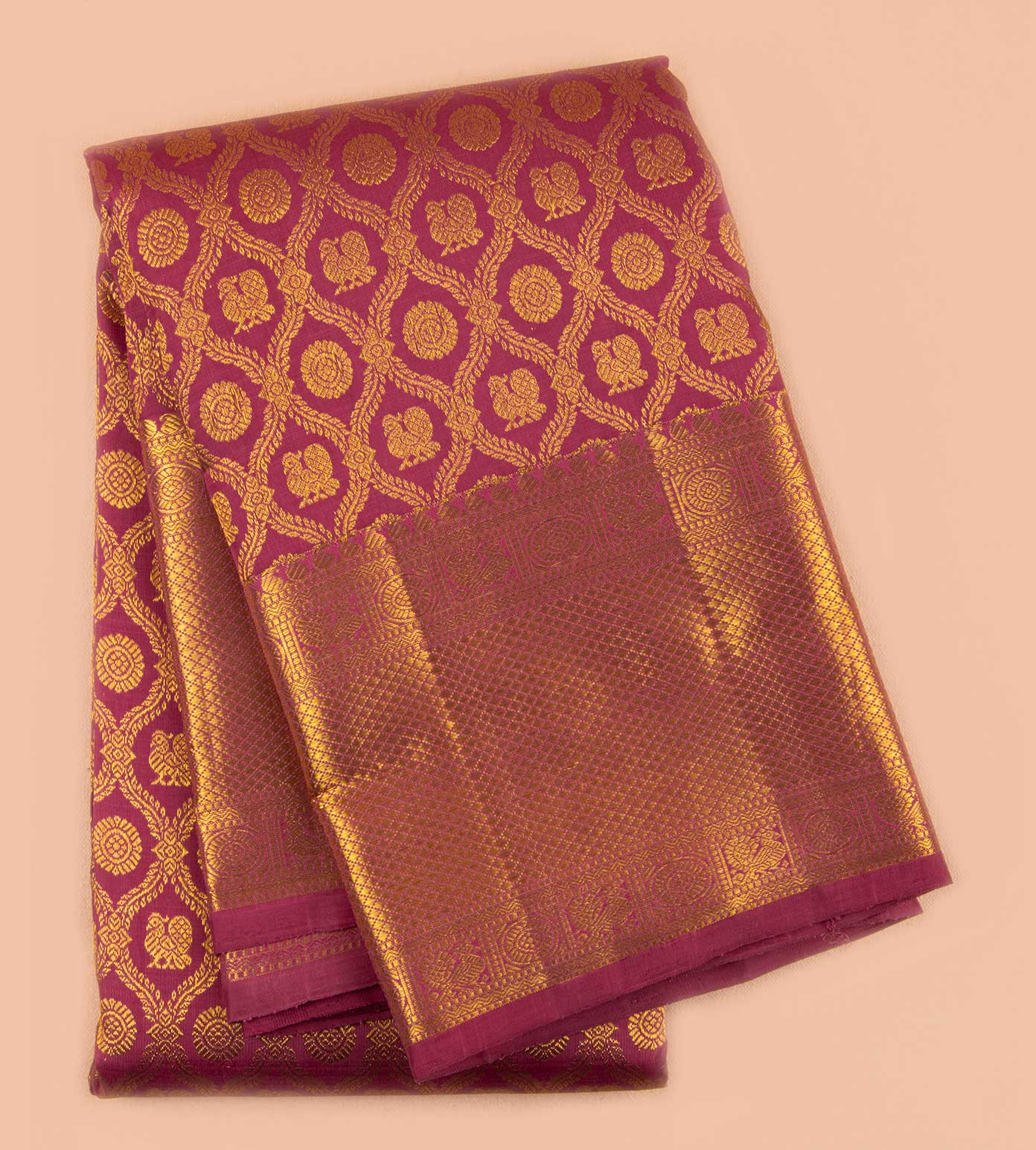 Magenta color banarasi silk saree with zari weaving work