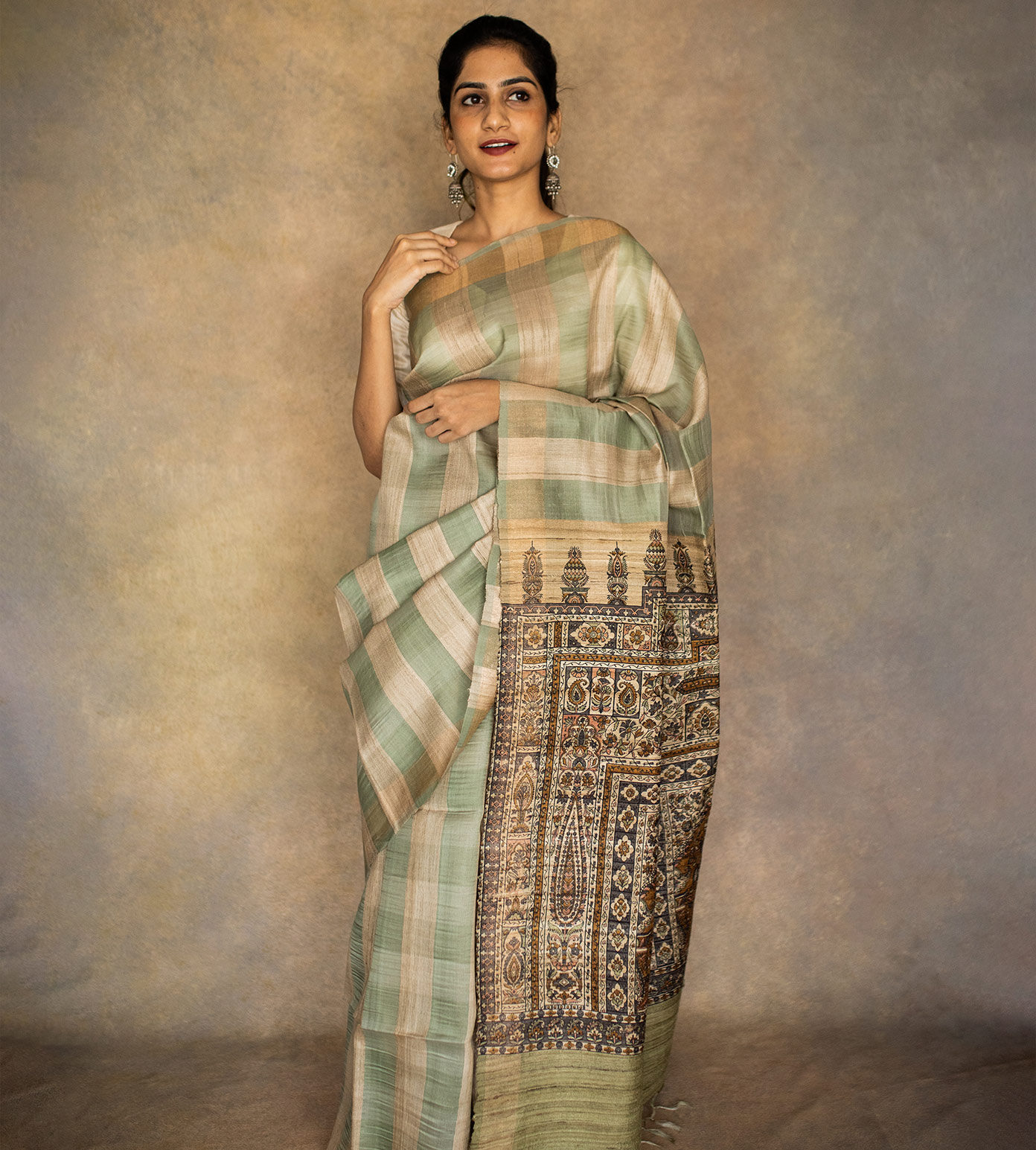 Pastel Green Tussar Saree