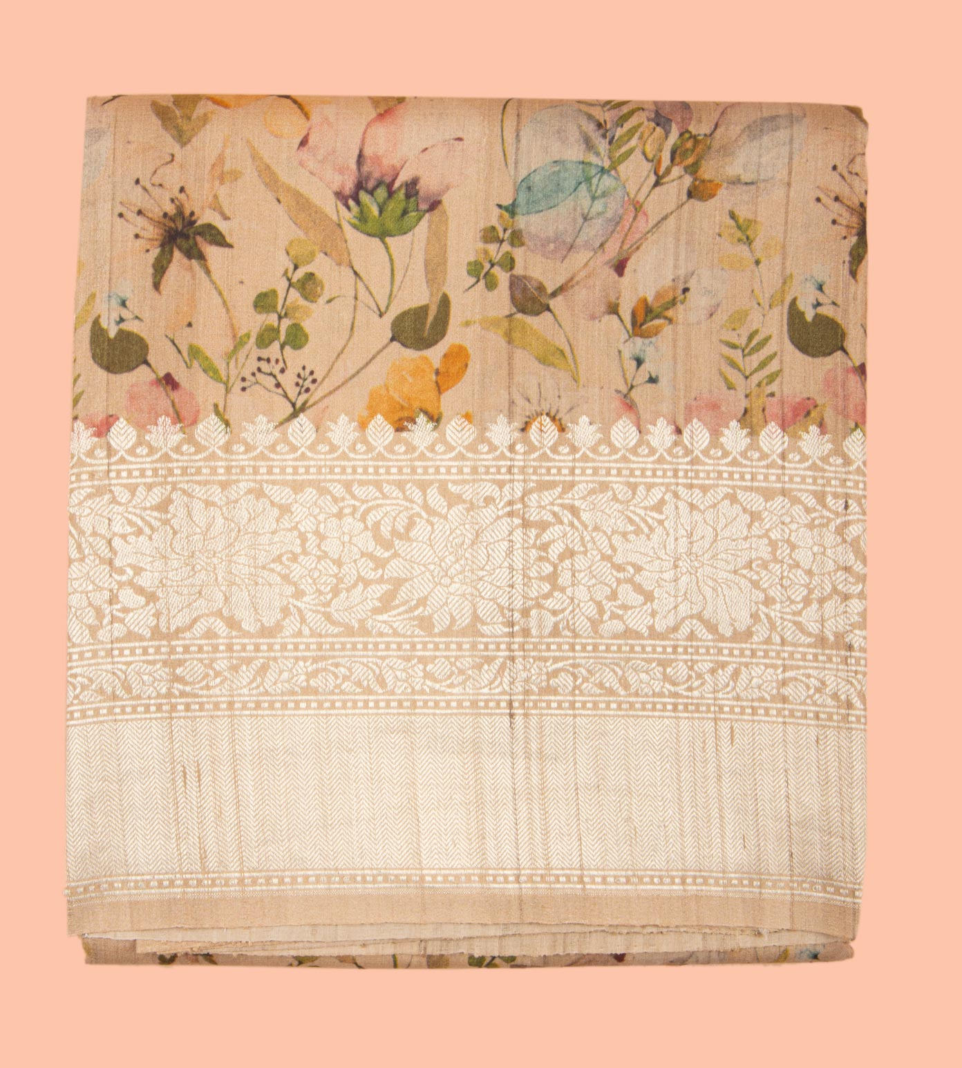 Light Peach Tussar Georgette Saree1