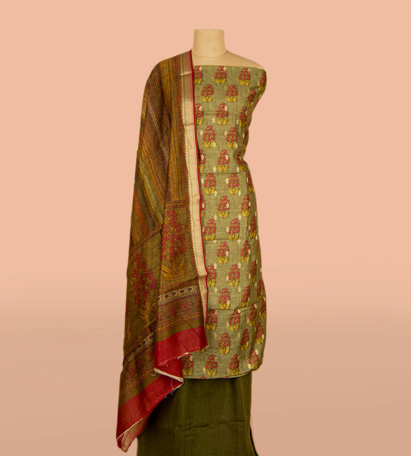 Olive Green Tussar Salwar2