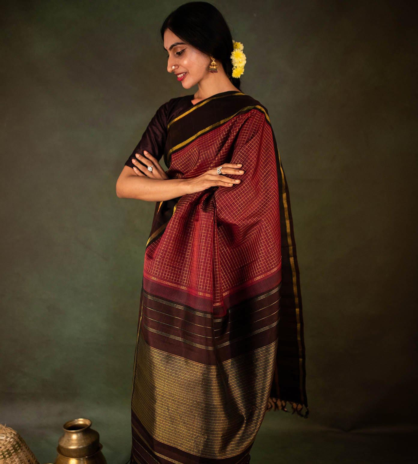 Deep Maroon Kanchipuram Silk Saree