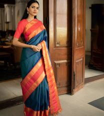 Deep Blue Kanchipuram Silk Saree1
