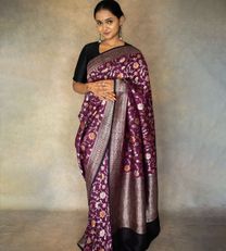 Purple Banaras Tussar Georgette Saree1