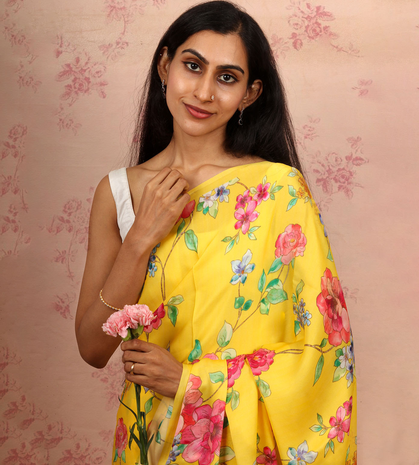 Yellow Mysore Crepe Saree