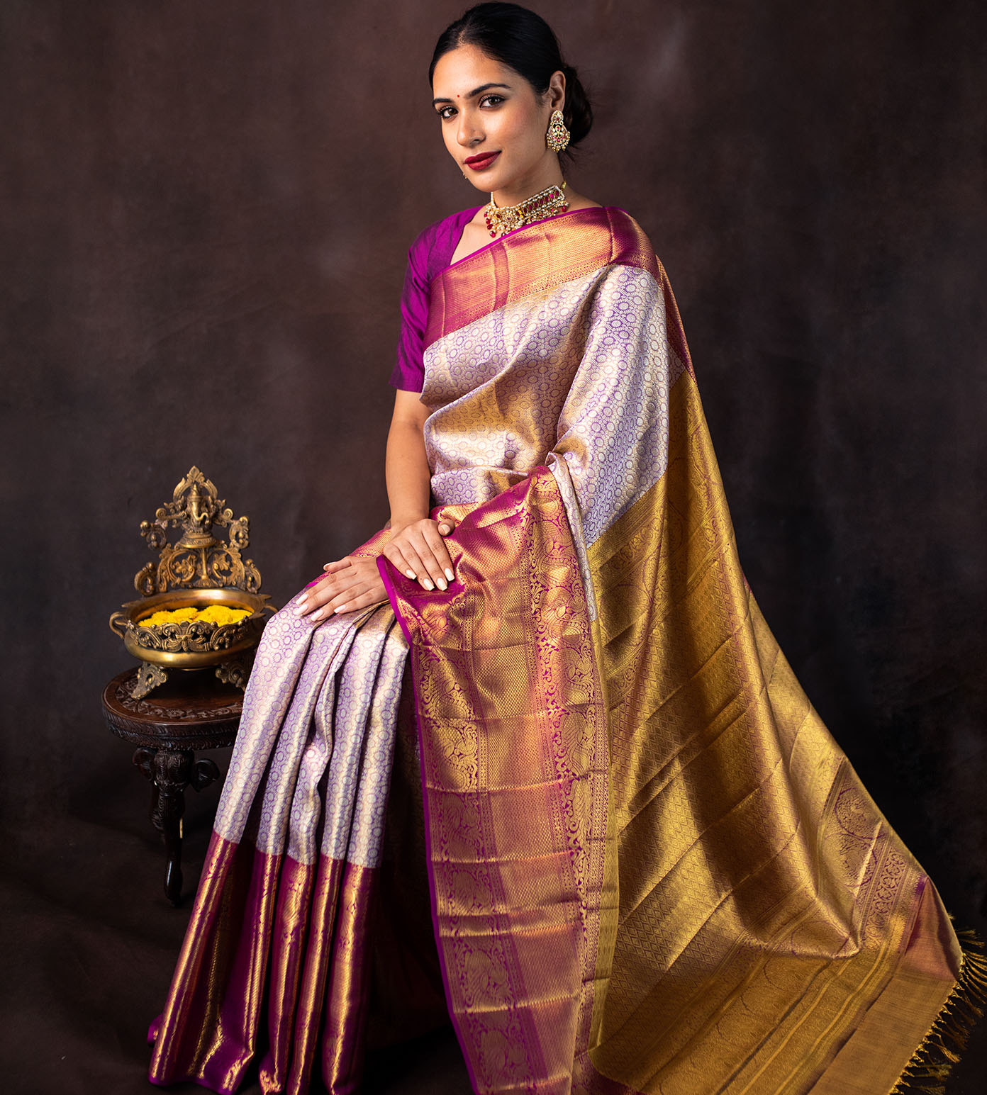 Lavender Kanchipuram Silk Saree