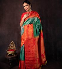 Peacock Blue Kanchipuram Silk Saree3