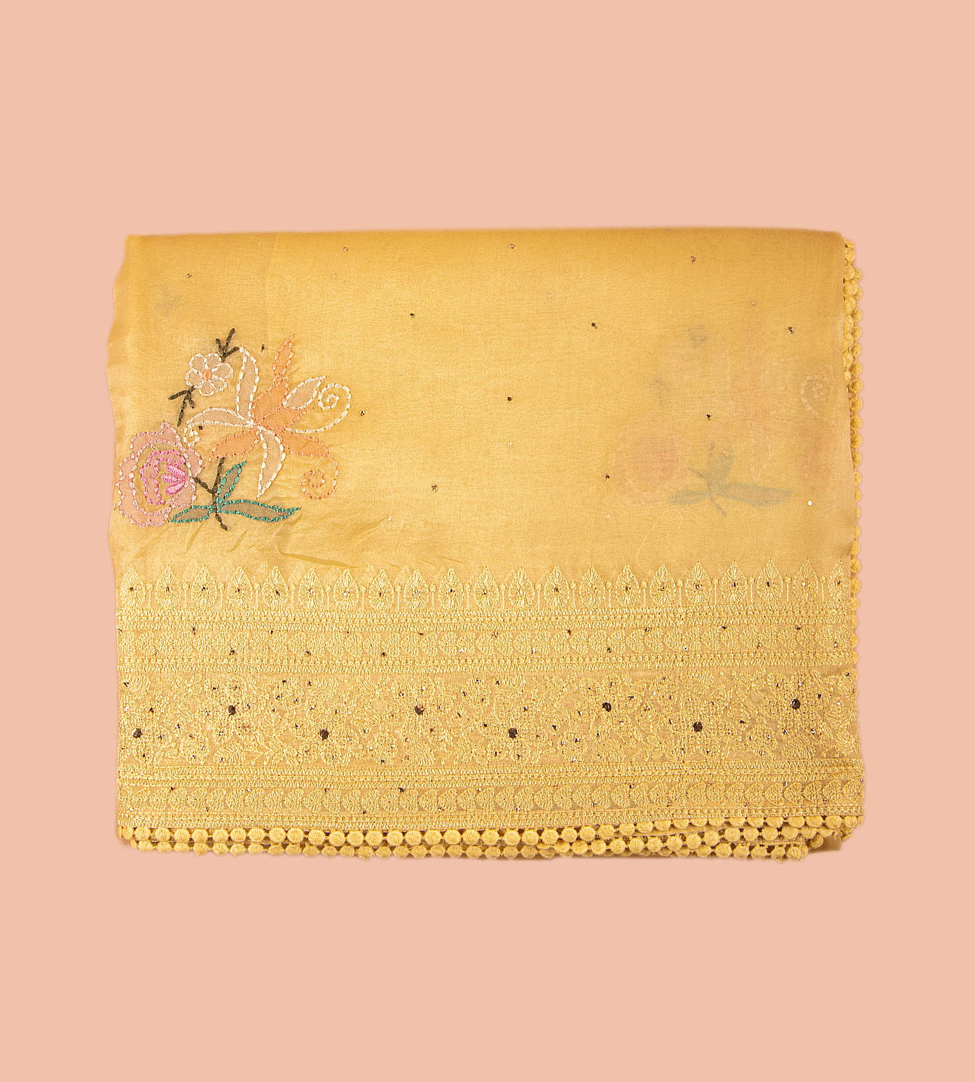 Yellow Organza Embroidery Saree1