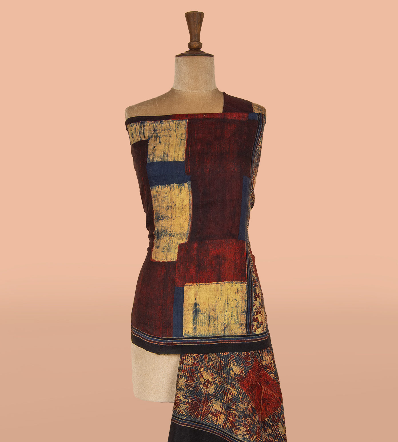 Multicolour Tussar Ajrakh Dupatta2