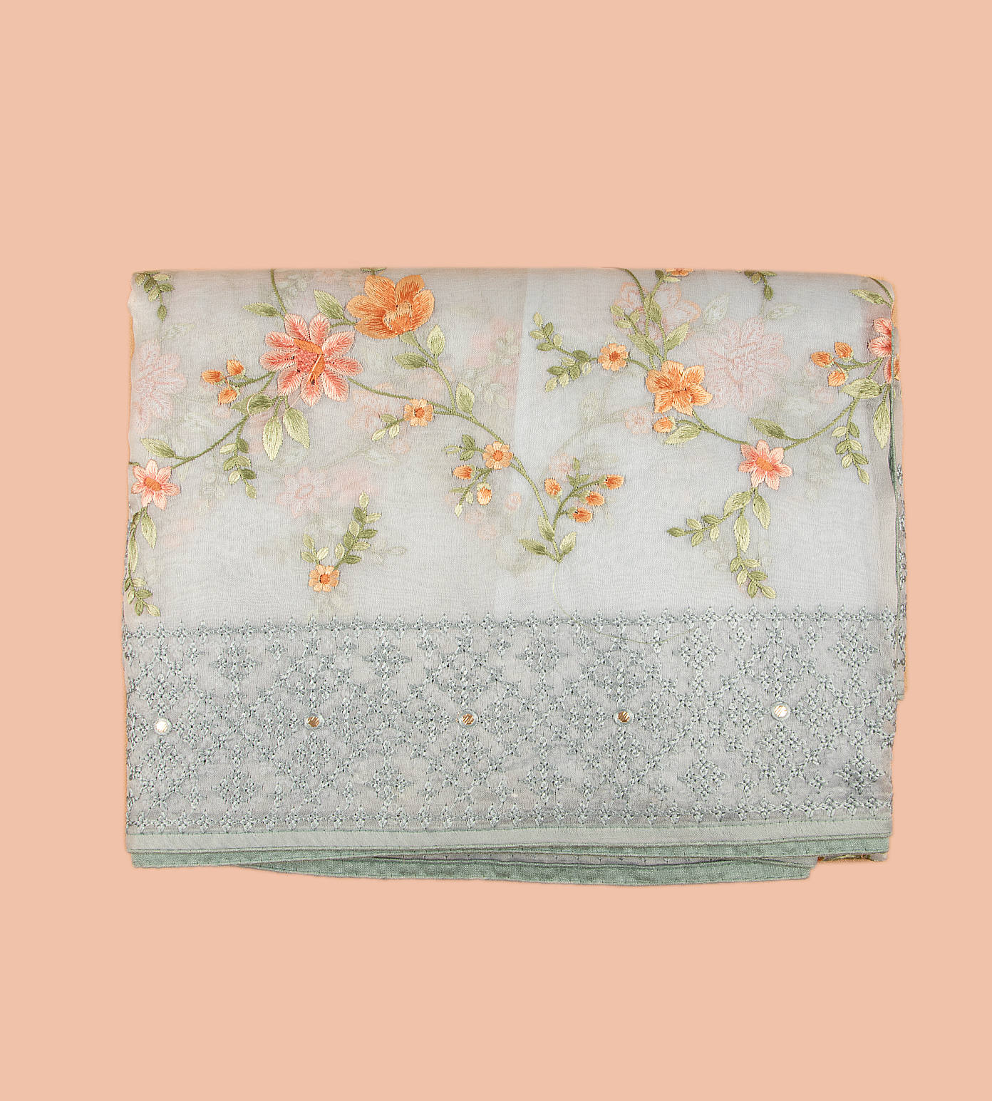 Light Blue Organza Embroidery Saree1